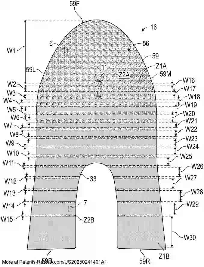 Drawing 01 for FOOTWEAR UPPER HAVING A UNITARY KNIT STRUCTURE AND METHOD OF MANUFACTURING